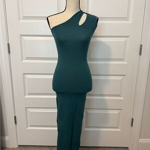 Ronny Kobo Teal One-Shoulder Cutout Bodycon Dress